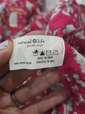 NATURAL LIFE Pink Floral Skirt with White and Light Blue Accents